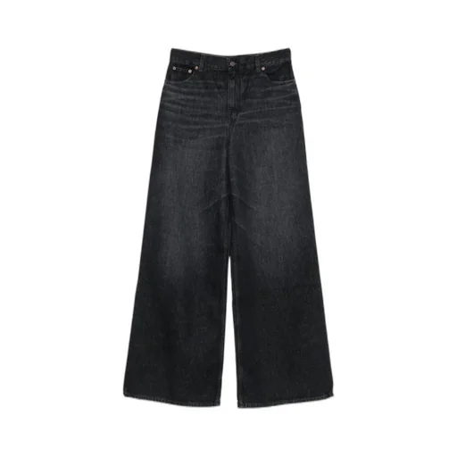 Whiskered Wide-Leg Jeans