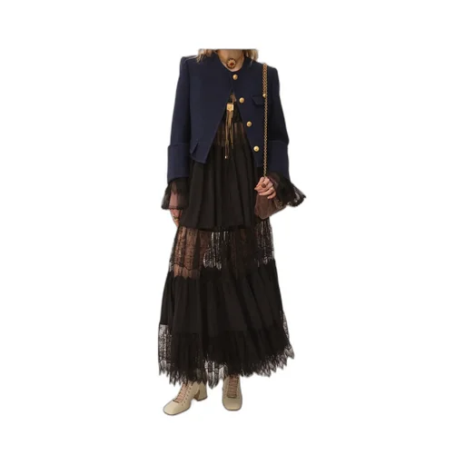 Tiered Lace-Trimmed Maxi Skirt