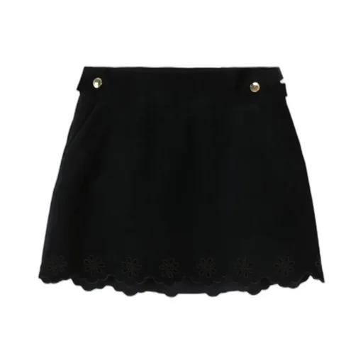 Openwork Scalloped-Hem Floral-Embroidered Skirt