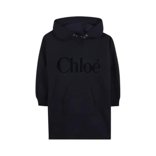 Logo Printed Drawstring Hooded Dress