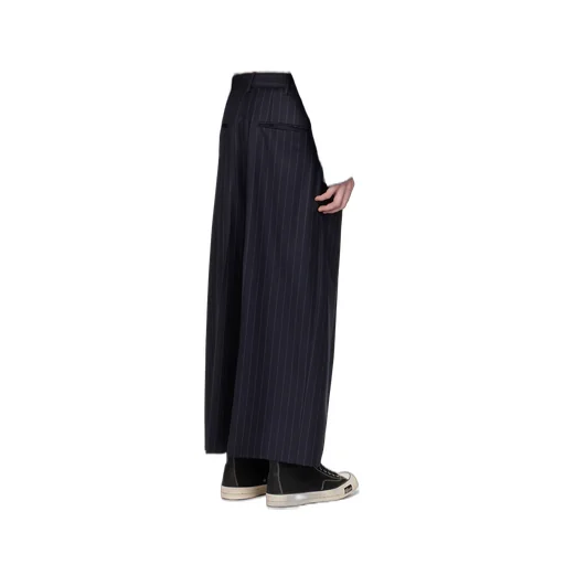 Pinstriped Wide-Leg Wool Trousers