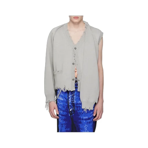 Distressed Detachable-Sleeve Cardigan