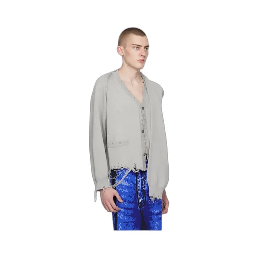 Distressed Detachable-Sleeve Cardigan