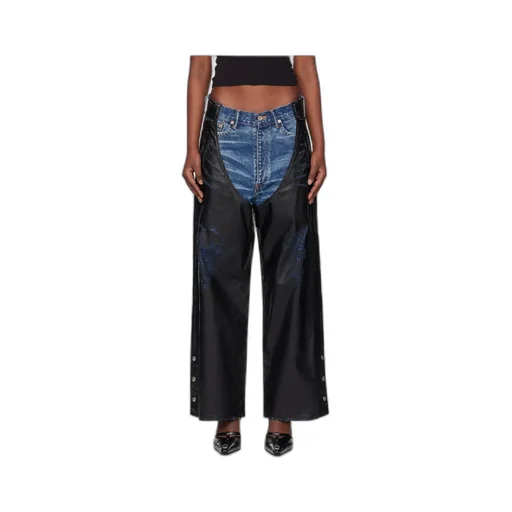 Faux-Leather Coating Chaps Jeans
