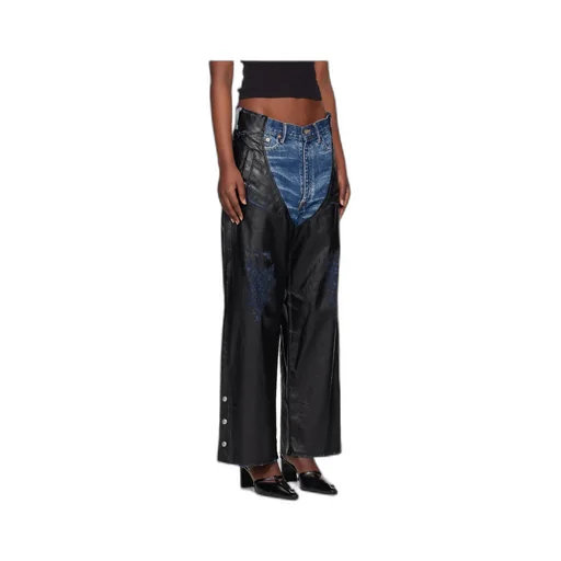 Faux-Leather Coating Chaps Jeans