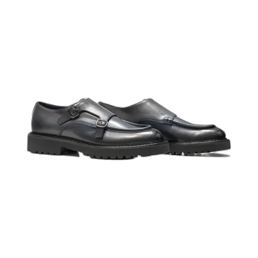 Double-Buckle Almond Toe Monk Shoes