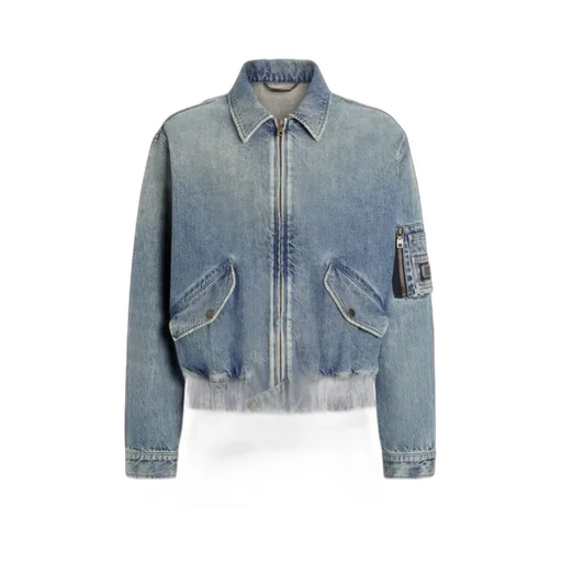 Logo Tag Zipped Denim Bomber Jacket