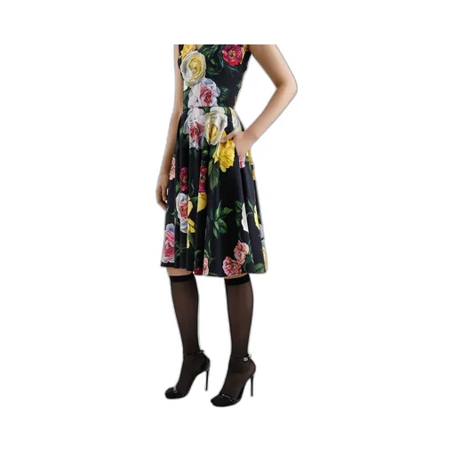 Floral Printed Cady Calf-Length Dress