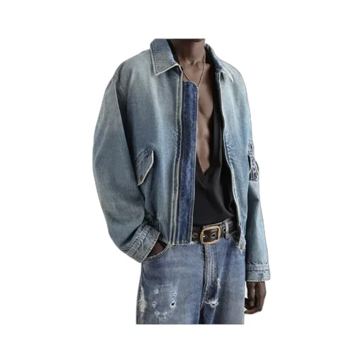 Logo Tag Zipped Denim Bomber Jacket