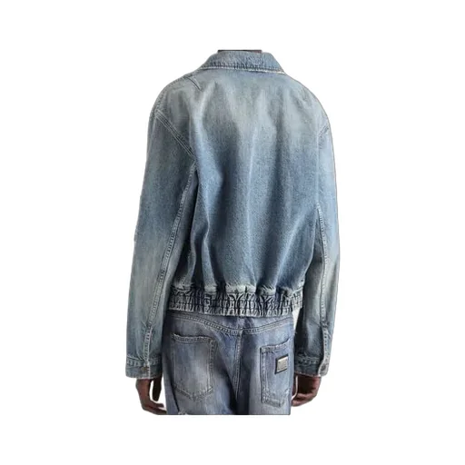Logo Tag Zipped Denim Bomber Jacket