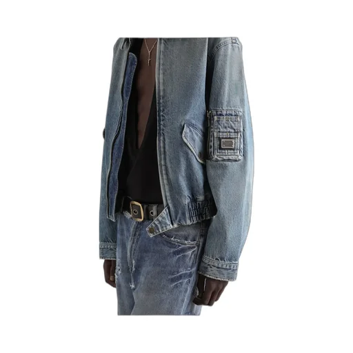 Logo Tag Zipped Denim Bomber Jacket