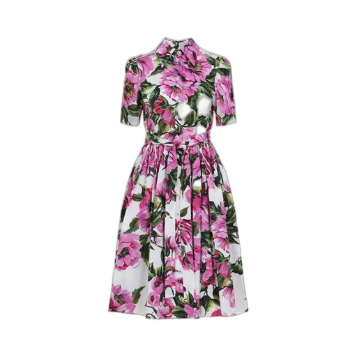 Peonie-Print Cotton Midi Dress