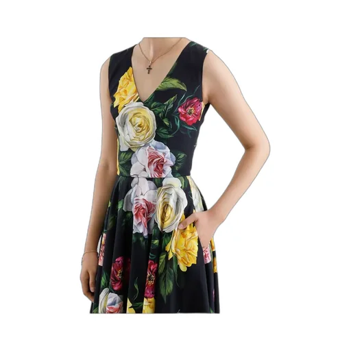 Floral Printed Cady Calf-Length Dress
