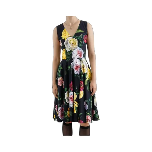 Floral Printed Cady Calf-Length Dress