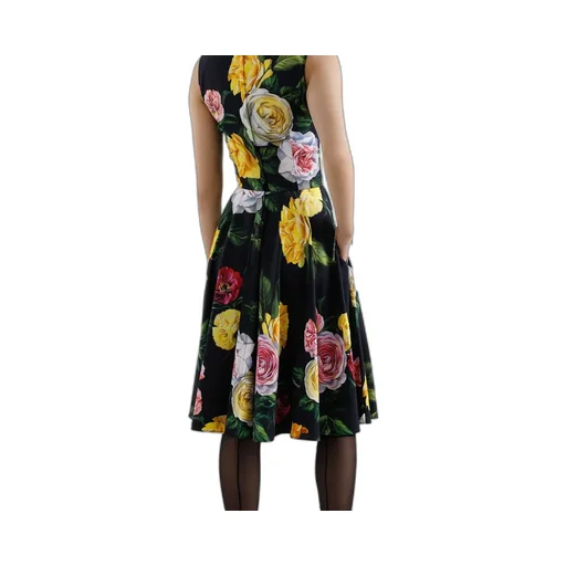 Floral Printed Cady Calf-Length Dress