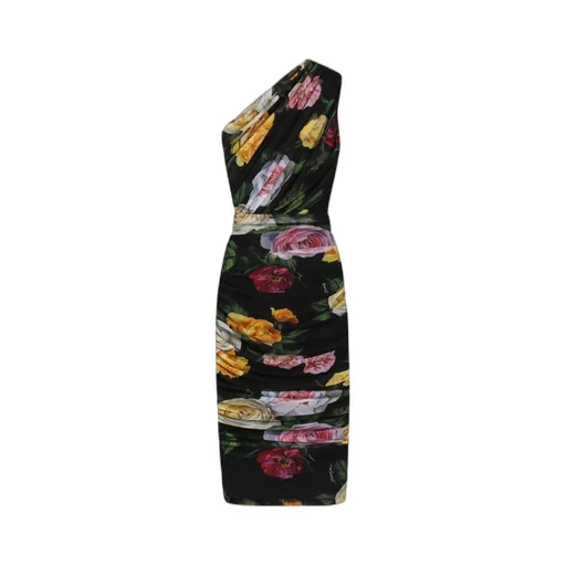 Floral Printed Asymmetric Neck Midi Dress