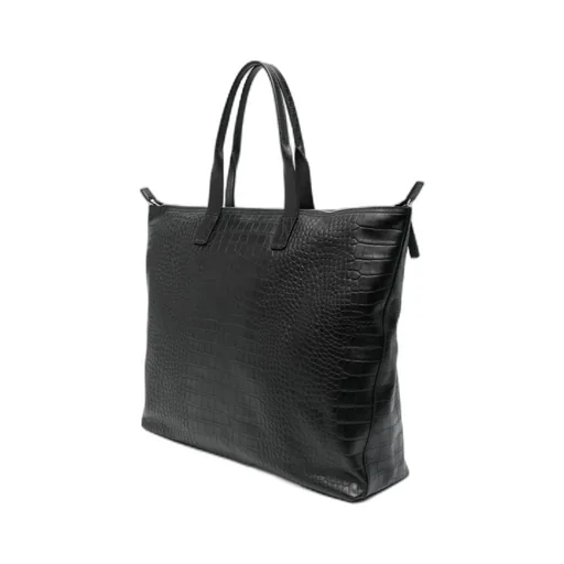 Crocodile-Embossed Leather Tote Bag