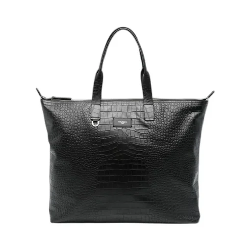 Crocodile-Embossed Leather Tote Bag