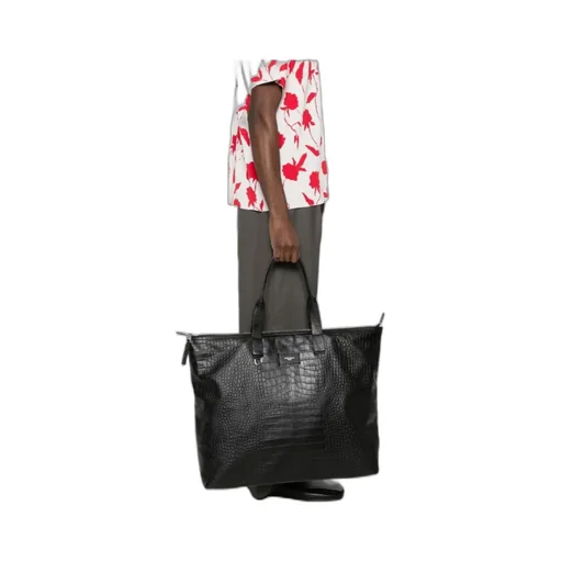 Crocodile-Embossed Leather Tote Bag