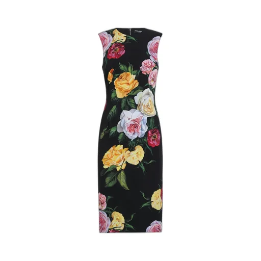 Floral Printed Cady Calf-Length Dress