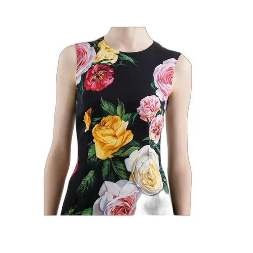 Floral Printed Cady Calf-Length Dress