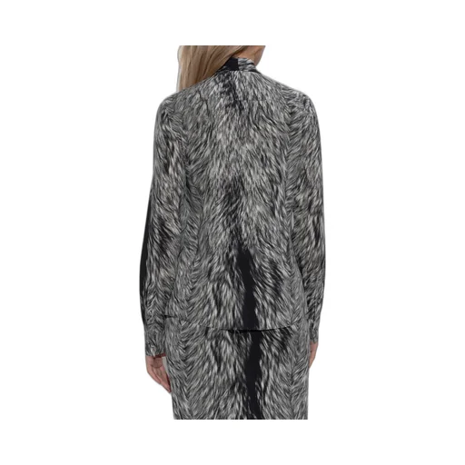 Fur Printed Pussy-Bow Charmeuse Shirt