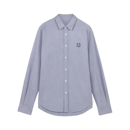 Fox Head Embroidered Curved Hem Shirt