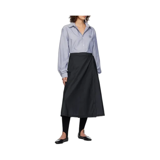 Fox Head Embroidered Curved Hem Shirt
