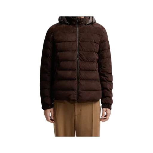 Arneb Hooded Suede Short Down Jacket