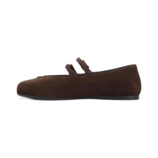 Double-Buckle Suede Ballet Flats