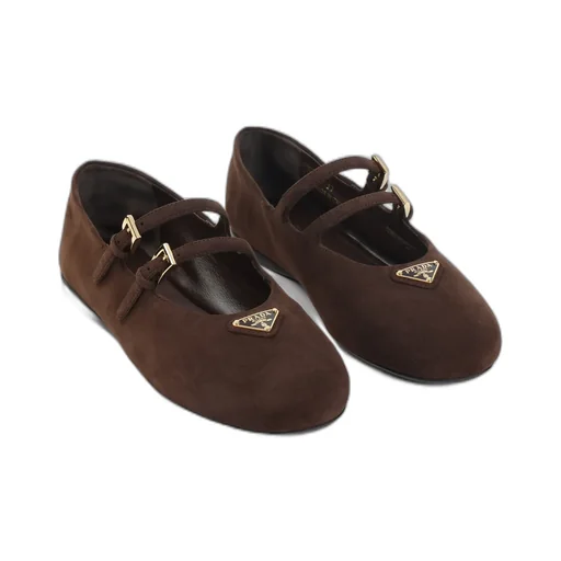 Double-Buckle Suede Ballet Flats