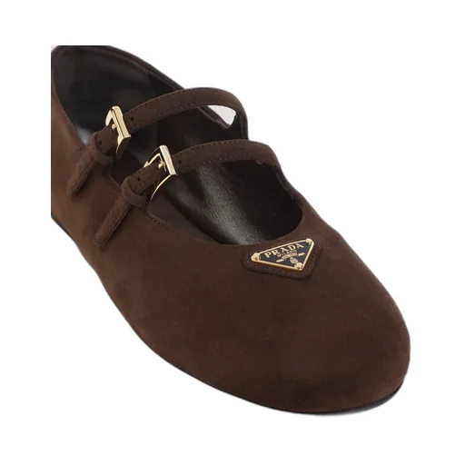 Double-Buckle Suede Ballet Flats