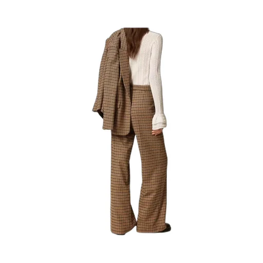 Checked Button-Fastening Trousers