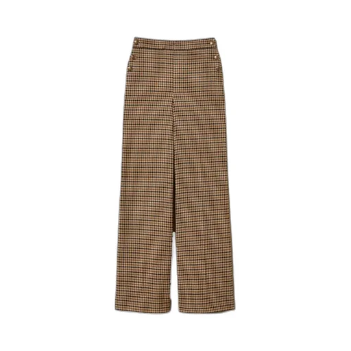 Checked Button-Fastening Trousers