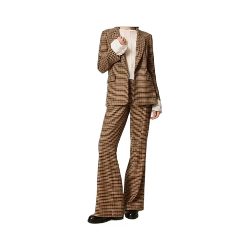Checked Button-Fastening Trousers