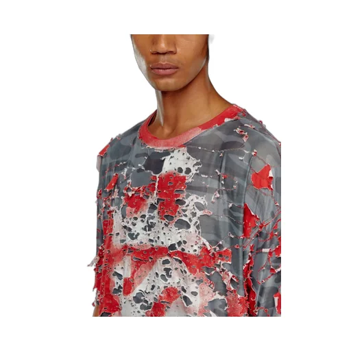 T-Box-Peel Logo Printed Distressed T-Shirt