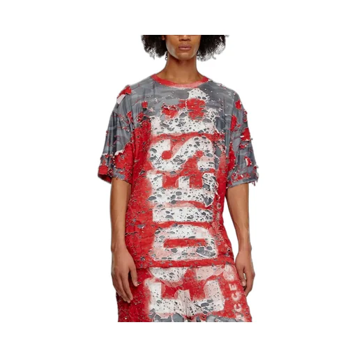 T-Box-Peel Logo Printed Distressed T-Shirt