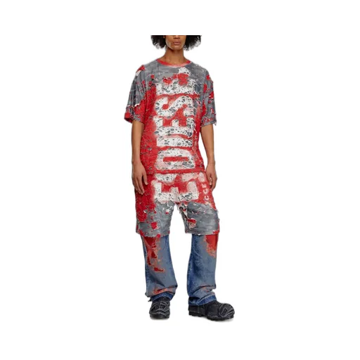 T-Box-Peel Logo Printed Distressed T-Shirt