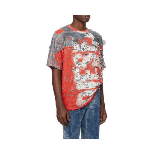 T-Box-Peel Logo Printed Distressed T-Shirt