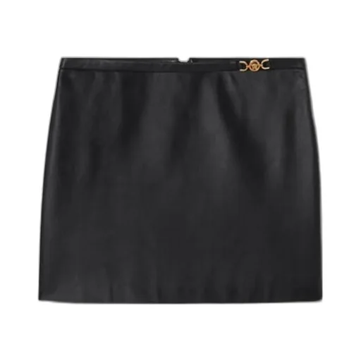 Logo Motif Plaque Mini Leather Skirt