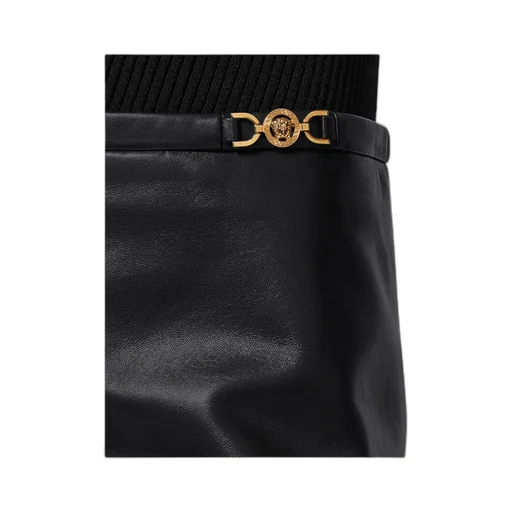 Logo Motif Plaque Mini Leather Skirt