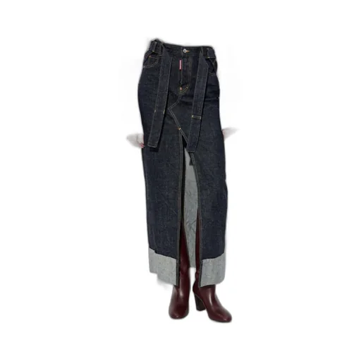 Belted Denim Maxi Skirt