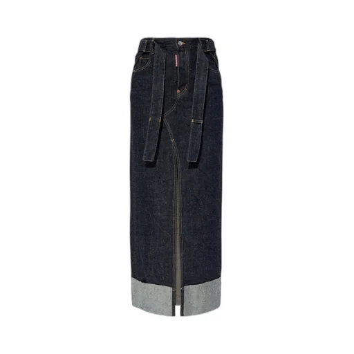 Belted Denim Maxi Skirt
