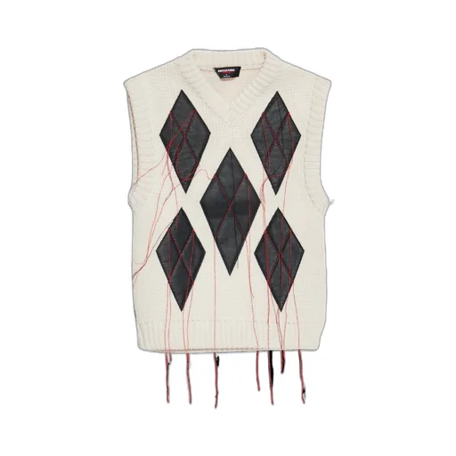 Leather Argyle Knit Vest