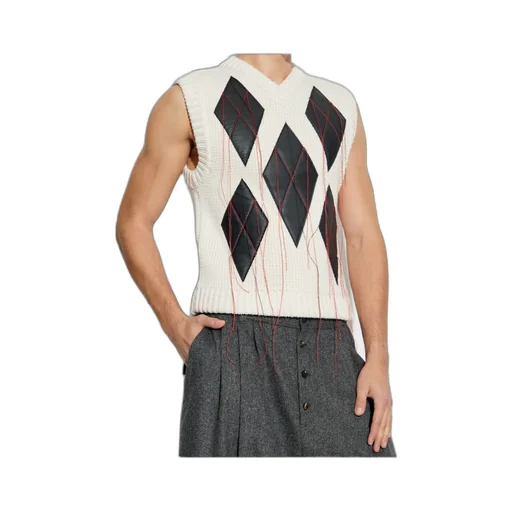 Leather Argyle Knit Vest