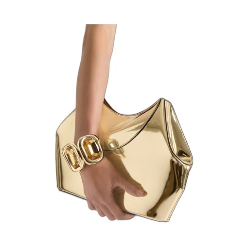 Golden Mirror Effect Facet Clutch Bag