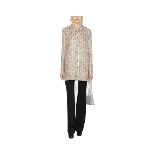 Long-Sleeved Tweed Coat