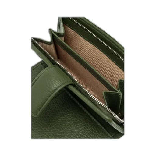 Pebbled Leather Wallet With Flap Closure