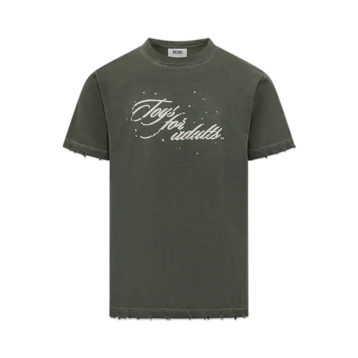 Text-Print Raw-Cut Detail T-Shirt
