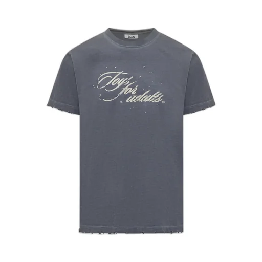 Text-Print Raw-Cut Detail T-Shirt